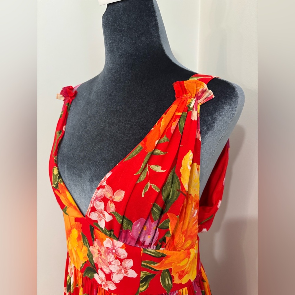 Ronny Kobo Sallee Red Floral Maxi Dress Size L - Picture 4 of 12